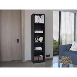 Home Xs Bookcase with 5-Tier Shelves and Slim Design -Black -Office Home Xs Bookcase with 5-Tier Shelves and Slim Design -Black -Office