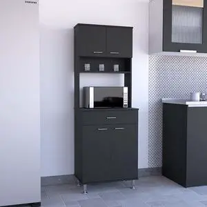 Della 60 Kitchen Pantry with Countertop, Closed & Open Storage -Black Della 60 Kitchen Pantry with Countertop, Closed & Open Storage -Black