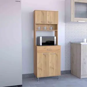 Della 60 Kitchen Pantry with Countertop, Closed & Open Storage -Light Oak Della 60 Kitchen Pantry with Countertop, Closed & Open Storage -Light Oak