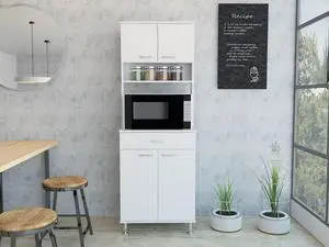 Della 60 Kitchen Pantry with Countertop, Closed & Open Storage -White Della 60 Kitchen Pantry with Countertop, Closed & Open Storage -White