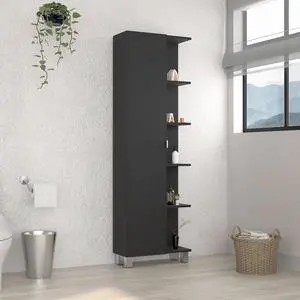 Urano Mirror Linen Cabinet, Four Interior Shelves, Five External Shelves -Black Urano Mirror Linen Cabinet, Four Interior Shelves, Five External Shelves -Black