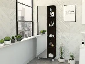 Urano Mirror Linen Cabinet, Four Interior Shelves, Five External Shelves -Black Urano Mirror Linen Cabinet, Four Interior Shelves, Five External Shelves -Black