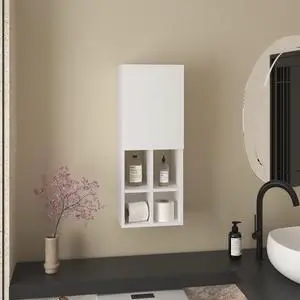 Niwot Wall Bathroom Cabinet, One Door, Organizer For Toiletries And Towels, White Niwot Wall Bathroom Cabinet, One Door, Organizer For Toiletries And Towels, White