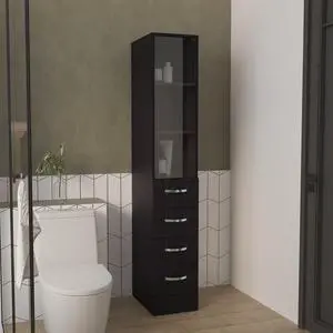 Vanguard Linen Cabinet, Three Shelves, Four Drawers, Black Vanguard Linen Cabinet, Three Shelves, Four Drawers, Black