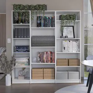 Dupree 3 Piece Home Bookcase set, 67" Wide with 14 Shelves , Living Room Set Set White Dupree 3 Piece Home Bookcase set, 67" Wide with 14 Shelves , Living Room Set Set White