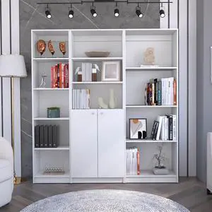 Poole 3 Piece Home Bookcase set, 67" Wide with 12 Shelves and 2-door Cabinet , Living Room Set White Poole 3 Piece Home Bookcase set, 67" Wide with 12 Shelves and 2-door Cabinet , Living Room Set White