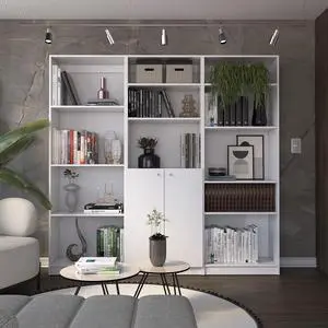 Aynor 3 Piece Home Bookcase set, 74" Wide with 12 Shelves and 2-door Cabinet , Living Room Set White Aynor 3 Piece Home Bookcase set, 74" Wide with 12 Shelves and 2-door Cabinet , Living Room Set White