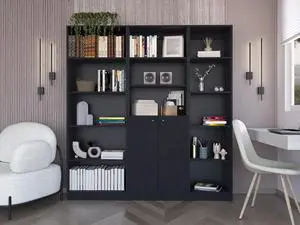 Poston 3 Piece Home Bookcase set, 67" Wide with 13 Shelves and Two-Door Cabinet , Living Room Set Set Black Poston 3 Piece Home Bookcase set, 67" Wide with 13 Shelves and Two-Door Cabinet , Living Room Set Set Black