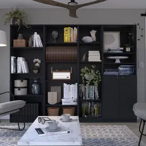 Dupree 4 Piece Home Bookcase set, 91" Wide with 17 Shelves And a Double-Door Cabinet , Living Room Set Black Dupree 4 Piece Home Bookcase set, 91" Wide with 17 Shelves And a Double-Door Cabinet , Living Room Set Black