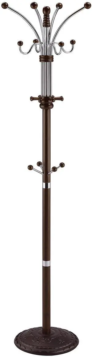 73" Tall Chrome and Wood Coat Rack, Espresso finish 73" Tall Chrome and Wood Coat Rack, Espresso finish