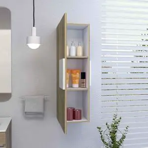 Medicine Cabinet Artic, Three Shelves, Single Door, White / Light Oak Finish Medicine Cabinet Artic, Three Shelves, Single Door, White / Light Oak Finish