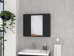 Medicine Cabinet Hops, Double Door, Mirror, One External Shelf, Black Wengue Finish Medicine Cabinet Hops, Double Door, Mirror, One External Shelf, Black Wengue Finish