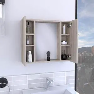 Medicine Cabinet Hops, Double Door, Mirror, One External Shelf, Light Gray Finish Medicine Cabinet Hops, Double Door, Mirror, One External Shelf, Light Gray Finish
