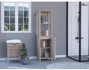 Linen Cabinet Jannes, Two Open Shelves, Single Door, Light Gray Finish Linen Cabinet Jannes, Two Open Shelves, Single Door, Light Gray Finish