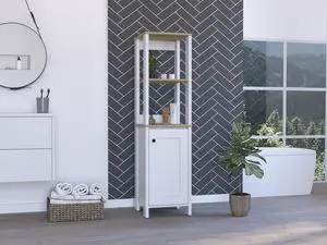 Linen Cabinet Jannes, Two Open Shelves, Single Door, Light Oak / White Finish Linen Cabinet Jannes, Two Open Shelves, Single Door, Light Oak / White Finish