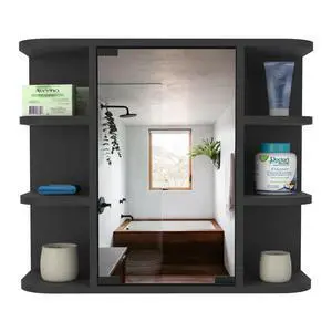 Medicine Cabinet Milano,Six External Shelves Mirror, Black Wengue Finish Medicine Cabinet Milano,Six External Shelves Mirror, Black Wengue Finish