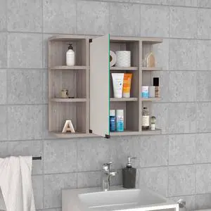 Medicine Cabinet Milano, Six External Shelves Mirror, Light Gray Finish Medicine Cabinet Milano, Six External Shelves Mirror, Light Gray Finish