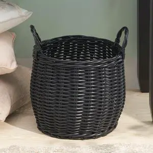 Lucius Round Resin Woven Wicker Basket with Handles - 13" x 13" x 10.2" - Black - For Clothes, Towels, Toys, Magazines Storage and Home Decoration Lucius Round Resin Woven Wicker Basket with Handles - 13" x 13" x 10.2" - Black - For Clothes, Towels, Toys, Magazines Storage and Home Decoration