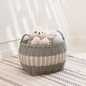 Zita Oval Resin Woven Wicker Multi-Use Storage Basket with Handles - 18" x 15" x 11.4" - White-Gray - For Towel, Toys, Magazines Storage and Home Decoration Zita Oval Resin Woven Wicker Multi-Use Storage Basket with Handles - 18" x 15" x 11.4" - White-Gray - For Towel, Toys, Magazines Storage and Home Decoration