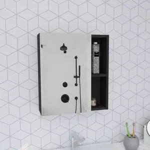 Medicine Single Door Cabinet 19" H With Mirror, Five Interior Shelves, Black Medicine Single Door Cabinet 19" H With Mirror, Five Interior Shelves, Black
