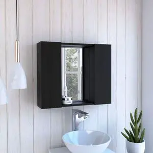 Medicine Double Door Cabinet 19" H, One External Shelf, Black Medicine Double Door Cabinet 19" H, One External Shelf, Black