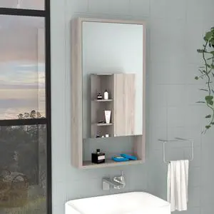 Medicine Single Door Cabinet 35" H, Two Interior Shelves, One External Shelf, Light Gray Medicine Single Door Cabinet 35" H, Two Interior Shelves, One External Shelf, Light Gray
