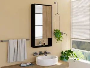 Medicine Single Door Cabinet 35" H, Two Interior Shelves, One External Shelf, Black Medicine Single Door Cabinet 35" H, Two Interior Shelves, One External Shelf, Black