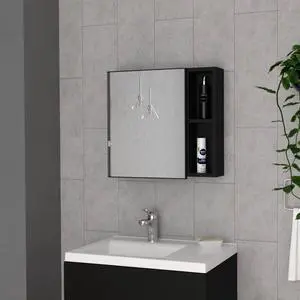 Medicine 18H" Single Door Cabinet, Two External Shelves, Three Interior Shelves , Black Medicine 18H" Single Door Cabinet, Two External Shelves, Three Interior Shelves , Black
