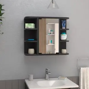 Medicine Cabinet 19" H, Six External Shelves, Three Interior Shelves, Black Medicine Cabinet 19" H, Six External Shelves, Three Interior Shelves, Black