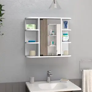 Medicine Cabinet 19" H, Six External Shelves, Three Interior Shelves, White Medicine Cabinet 19" H, Six External Shelves, Three Interior Shelves, White