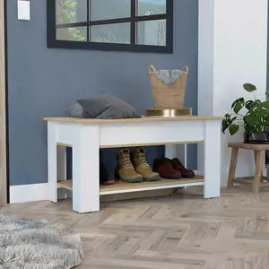 Storage Table, Four Legs, Lower Shelf, Light Oak / White Storage Table, Four Legs, Lower Shelf, Light Oak / White