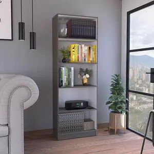 Vinton 4-Tier Bookcase with Modern Storage for Books and Decor, Matt Gray / White Vinton 4-Tier Bookcase with Modern Storage for Books and Decor, Matt Gray / White