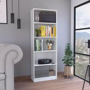 Vinton 4-Tier Bookcase with Modern Storage for Books and Decor, White Vinton 4-Tier Bookcase with Modern Storage for Books and Decor, White