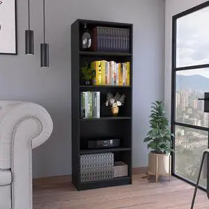 Vinton 4-Tier Bookcase with Modern Storage for Books and Decor, Black Vinton 4-Tier Bookcase with Modern Storage for Books and Decor, Black