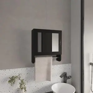 Medicine Cabinet 19.70" H, with 1 Door, 2 Shelves, 1 Mirror, Black Medicine Cabinet 19.70" H, with 1 Door, 2 Shelves, 1 Mirror, Black