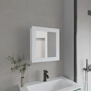 Medicine Cabinet 20.5" H, with 2 Shelves, 1 Door, and 1 Mirror, White Medicine Cabinet 20.5" H, with 2 Shelves, 1 Door, and 1 Mirror, White