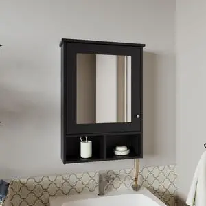 Medicine Cabinet 29" H, with 5 Shelves, 1 Door, and 1 Mirror, Black Medicine Cabinet 29" H, with 5 Shelves, 1 Door, and 1 Mirror, Black