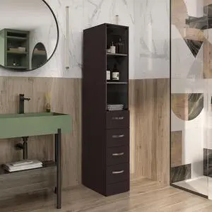 Linen Cabinet 68" H, Three Shelves, Four Drawers and Metal handles Linen Cabinet 68" H, Three Shelves, Four Drawers and Metal handles