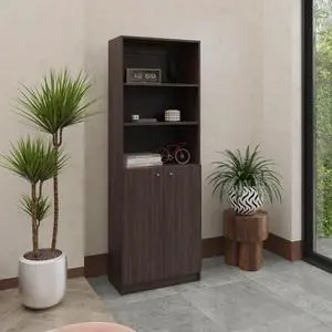 2-Door Bookcase with Upper Shelves, Dark Walnut / Black Wengue 2-Door Bookcase with Upper Shelves, Dark Walnut / Black Wengue