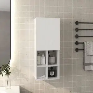 Wall Cabinet with Sink, 1 Door, 5 Shelves, White Wall Cabinet with Sink, 1 Door, 5 Shelves, White