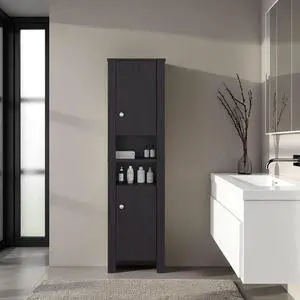Bathroom Cabinet 63.3" H, 2 Doors, 6 Shelves, Black Wengue - Bathroom Bathroom Cabinet 63.3" H, 2 Doors, 6 Shelves, Black Wengue - Bathroom
