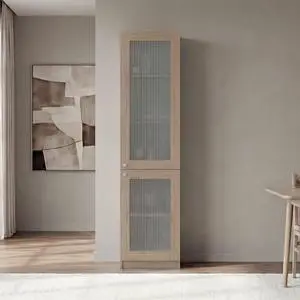 Tall Bookcase 71" H with 2 Fluted Panel Doors and Five Interior Shelves, Natural Oak Tall Bookcase 71" H with 2 Fluted Panel Doors and Five Interior Shelves, Natural Oak