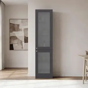 Tall Bookcase 71" H with 2 Fluted Panel Doors and Five Interior Shelves, Matt Gray/White Tall Bookcase 71" H with 2 Fluted Panel Doors and Five Interior Shelves, Matt Gray/White