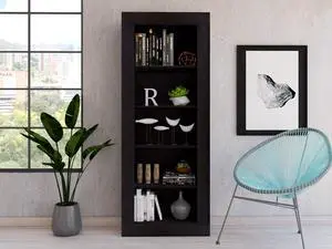 Bookcase with Vertical Design and 5 Storage Shelves, Black Bookcase with Vertical Design and 5 Storage Shelves, Black