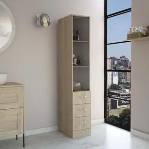 Linen Cabinet, Three Shelves, Four Drawers, Light Pine/White Linen Cabinet, Three Shelves, Four Drawers, Light Pine/White