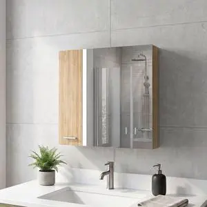 Avery Wall-Mounted Bathroom Storage Cabinet with Two Doors and Open Side Shelves Avery Wall-Mounted Bathroom Storage Cabinet with Two Doors and Open Side Shelves