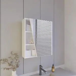 FM FURNITURE Pinedale Medicine Cabinet with Mirrored Door and Open Storage, White FM FURNITURE Pinedale Medicine Cabinet with Mirrored Door and Open Storage, White