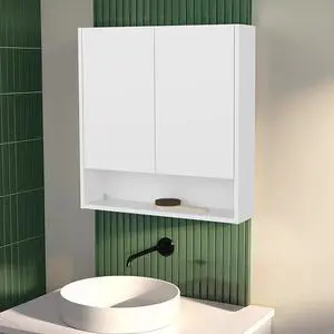 Gaviota Wall-Mounted Medicine Cabinet, Two Doors, Three Interior Shelves, Modern Bathroom Storage Unit, White Gaviota Wall-Mounted Medicine Cabinet, Two Doors, Three Interior Shelves, Modern Bathroom Storage Unit, White