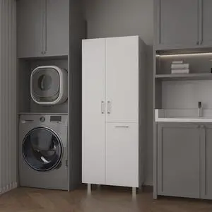 FM FURNITURE The Mirage Modern Storage Cabinet with 2 Doors, 1 Drawer, and Metal Legs, Perfect for Organizing Bathrooms, Laundry Rooms, and Common Areas, White FM FURNITURE The Mirage Modern Storage Cabinet with 2 Doors, 1 Drawer, and Metal Legs, Perfect for Organizing Bathrooms, Laundry Rooms, and Common Areas, White