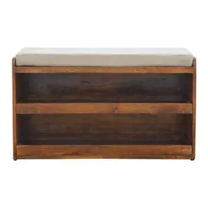Mud Linen Pull out Shoe Bench, 2 Shelves, Chestnut Mud Linen Pull out Shoe Bench, 2 Shelves, Chestnut